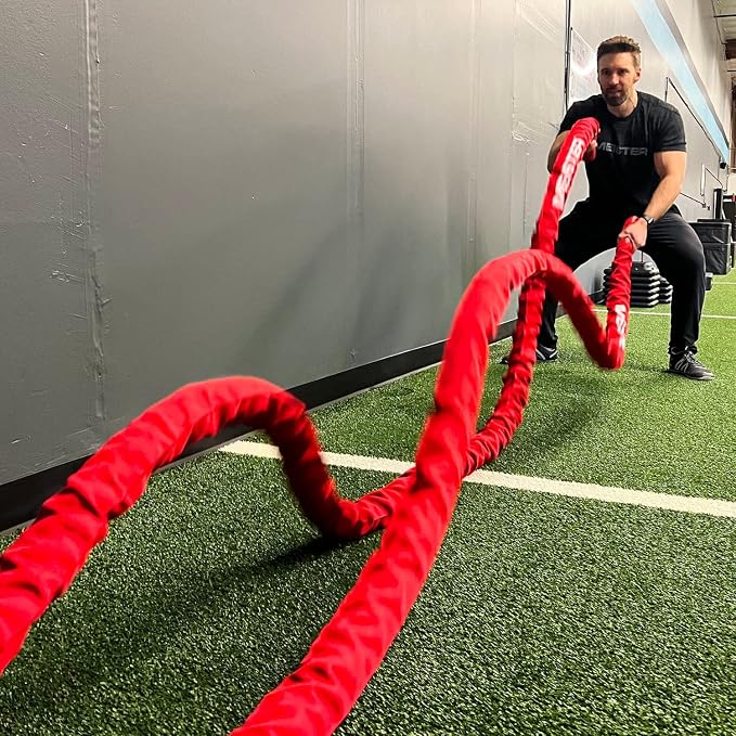 Meister Beast Professional Sheathed Battle Rope for Strength & Conditioning Gym Workouts - 2.5" Diameter - Red