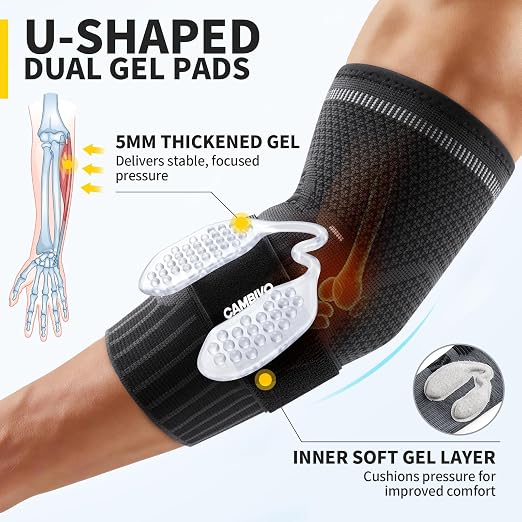 CAMBIVO 2 Pack Tennis Elbow Brace, Dual Gel Pad Compression Sleeve, Black | Adjustable Strap, Targeted Relief for Tendonitis, Golfer‘s Elbow, Breathable Knit, Daily Wear, Non-Slip Fit, for Men Women