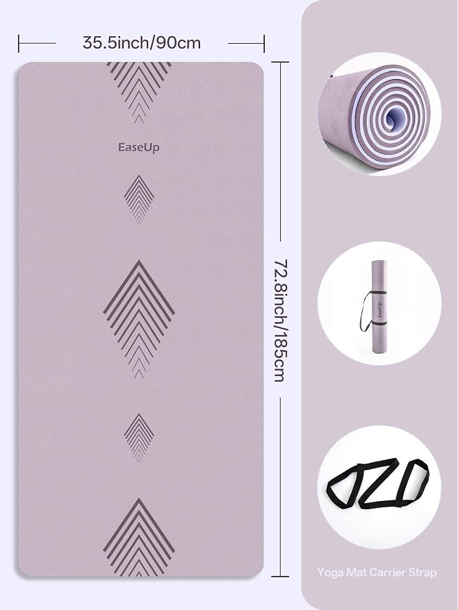 EaseUp Large Yoga Mat 73x35.5x0.4",10mm Thick Non-Slip for Home Workout | Extra thick and wide,TPE material, joint cushioning, easy to clean, wear-resistant, for yoga & Pilates with strap ﻿