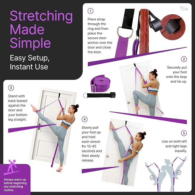 Leg Stretcher Strap with Door Anchor and Resistance Band, Splits Trainer | Home Flexibility Trainer for Splits, Ballet, Dance, Cheer, Yoga, Gymnastics, Pole and Taekwondo, Kids to Adults, All Levels
