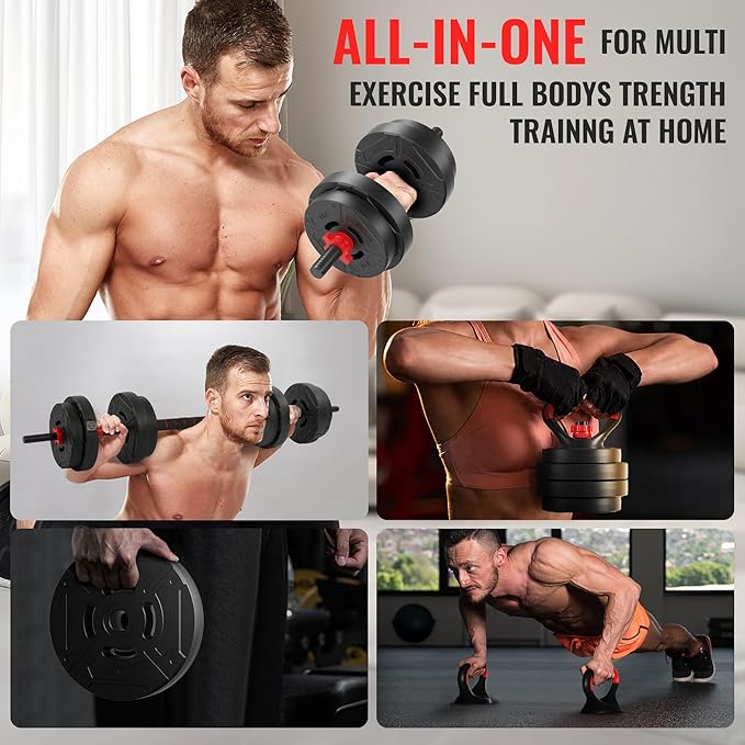 Fitvids Adjustable Dumbbell Set, 40/60LBS Free Weight Set, Multi-Functional Portable Changeable Dumbbell Barbell Kettlebell Set for Home, Multiple Style