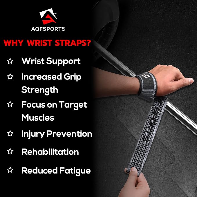 AQF Weight Lifting Straps, Padded Cotton Gym Wrist Straps for Deadlifts | 23" Extra-Long, Heavy-Duty Webbing, 5mm Neoprene Cushioning, Open-Loop Design, Sold as Pair, Ideal for Rows & Pull Workout