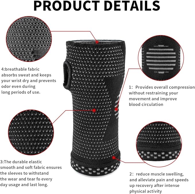 Wrist Compression Sleeves (Pair) for Carpal Tunnel and Pain Relief Treatment,Wrist Support for Women and Men.Breathable and Sweat-Absorbing carpal tunnel wrist brace