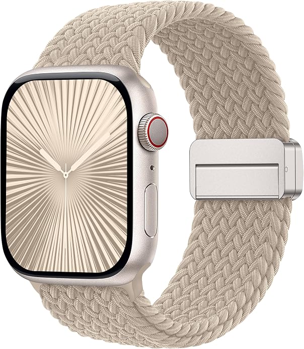 Laffav Braided Stretchy Band Compatible with Apple Watch Bands 42mm 40mm 41mm 38mm 44mm 45mm 46mm 49mm for Women Men, Magnetic Nylon Solo Loop Sport Strap for iWatch Series 11 10 9 8 7 6 5 4 SE Ultra