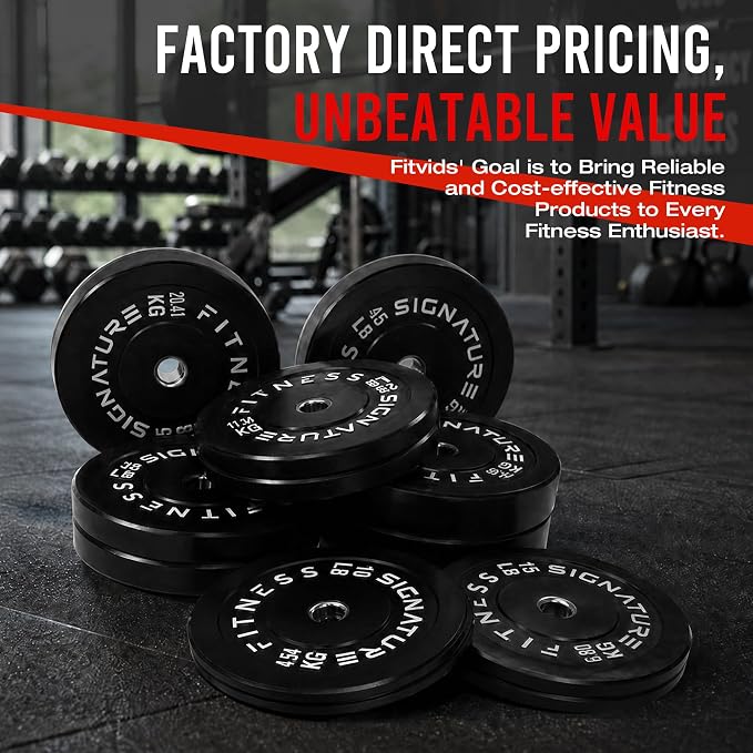 Fitvids 2-Inch Olympic Rubber Weight Plates Sets, Bumper Plates Set Barbell with Mat for Strength Training, 80-370 Lbs Multiple Options