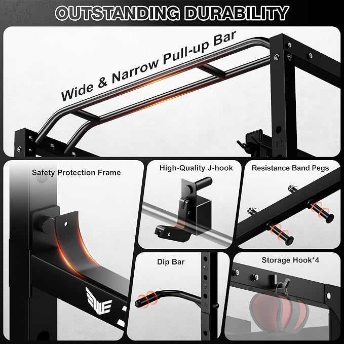 JELENS S21 Power Cage, Multi-Function Power Rack with Adjustable Cable Crossover System, 2000LBS Squat Rack for Home Gym with More Training Attachments