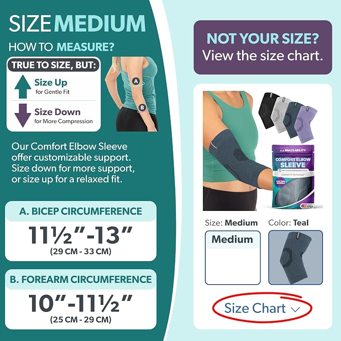 BraceAbility Elbow Compression Sleeve for Bursitis - Olecranon Elbow Brace for Tendonitis, Tennis Elbow, Golfers Elbow, Arthritis, Elbow Pain Relief Arm Sleeve for Women and Men (M - Teal)