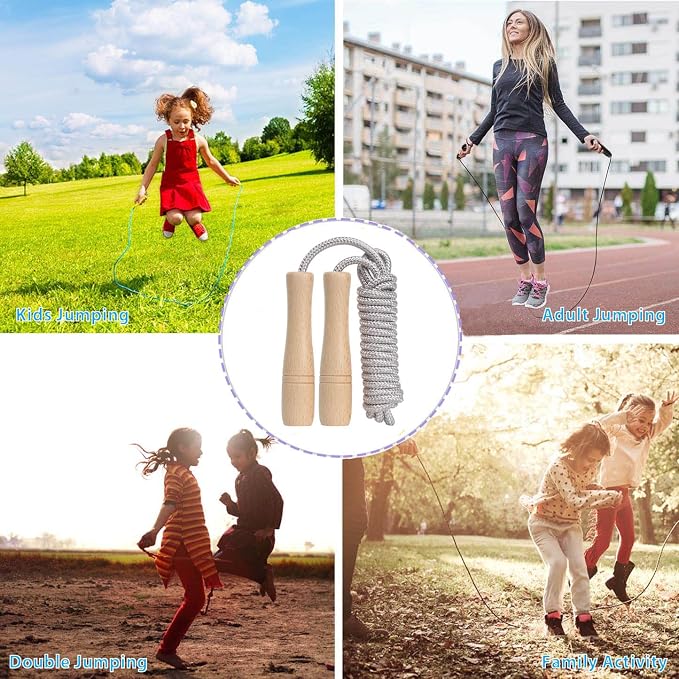 Jump Rope Kids,8.5ft Adjustable Cotton Skipping Rope with Wooden Handle for Boys and Girls Fitness Outdoor Exercise (Silver)