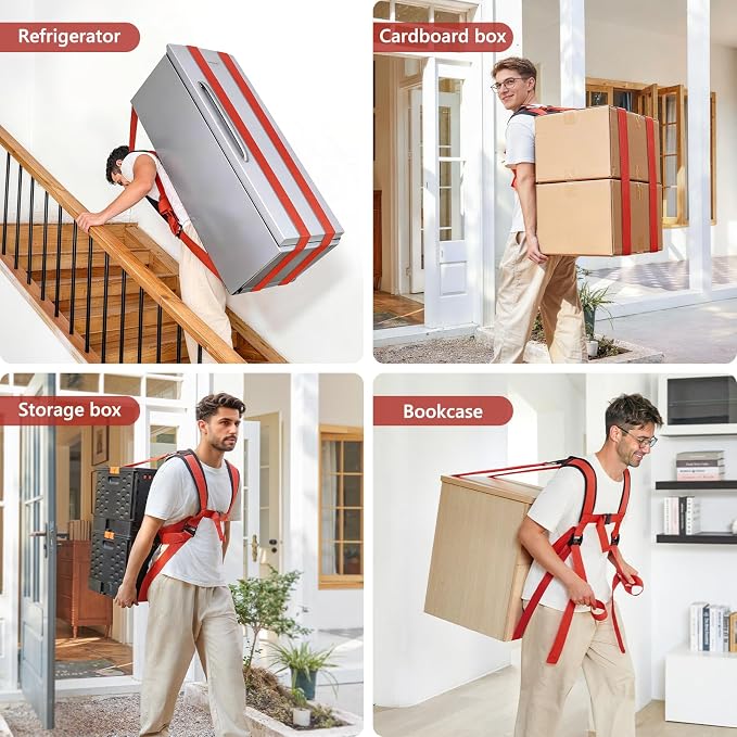 KEDSUM Moving Straps 1 Person-Back Carry, Lifting Straps Moving Free Your Arms, Heavy Duty Strap for Appliance, Thicken Sponge Vest, Upgraded Move Tool for Renters&Movers, Break Strength Over 600LBS