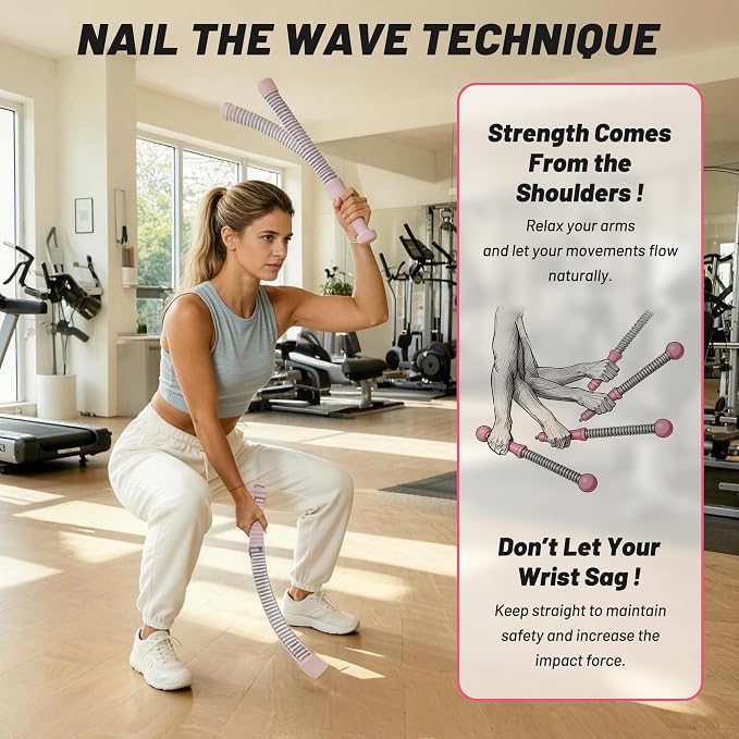 Adjustable Ropeless Battle Ropes for Home Gym,Cordless Battle Ropes with Storage Bag,Portable Workout Ropes for Strength & HIIT,Aerobic Training for Men & Women(Adjustable-Pink(2pack))