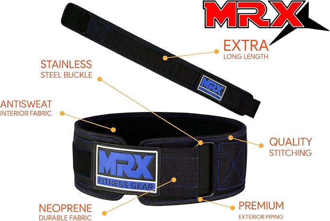MRX Weight Lifting Belt - 4 Inches Wide 8mm Thick Padded Back Support with Flexible Ultralight Foam Powerlifting Belts Heavy Duty Deadlifts Workout Squats Exercise & Lifting Belt for Men & Women