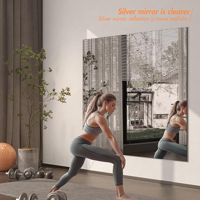 Hasipu Home Gym Workout Mirror 40" L x 30" W-1pc Large Full Length Mounted Full Body Frameless Mirror for Workout, Yoga, Garage, Bedroom, Dance