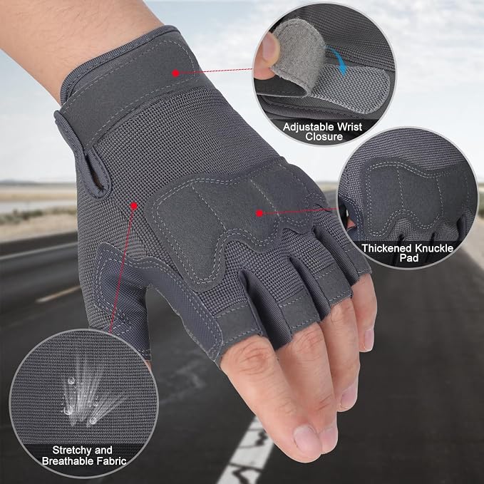 FIORETTO Fingerless Gloves for Men, Breathable Grip Palm Gloves for Motorcycle Riding, Driving, Cycling, Exercise, Workout, Climbing, Hiking and Outdoor Activities M210603