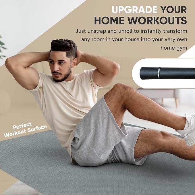 Gorilla Mats Large Exercise Mat – 6'x4', 7'x4', 7'x5', 8'x4', 10'x4' (1/4" Thick) – Ultra Durable Workout Mat for Home Gym Flooring – Non-Slip, Flat Fitness, Yoga & Weight Lifting Floor Mat