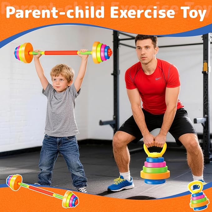 6-in-1 Kids Weight Set, Kid exercise equipment, Kids Workout Equipment Toys | Adjustable Kids Barbell, Dumbbell, Kettlebell, Push-Up ,Ring. Fitness Play Gym Toys Set Gift Small Weights for Kids Boy Girl