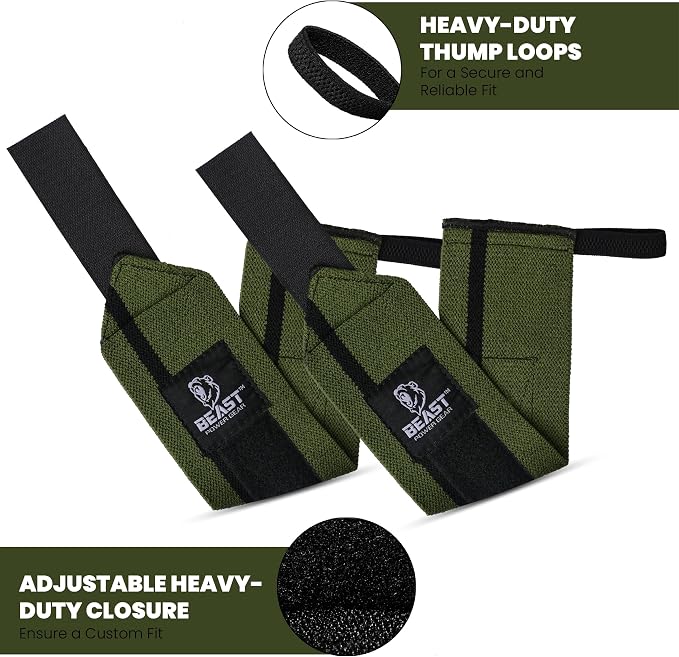 Improved Lifting Support & Stability - Gym Wrist Wraps for Weightlifting 14" Premium Quality Hand Wraps with Thumb Loop - Weight Lifting Wrist Wraps for Pain & Support