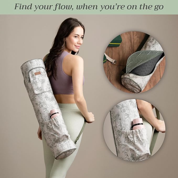 Maison d' Hermine Yoga Mat Duffle Bag Gym Tote Yoga Mat Carry Bag | Cylindrical bag for Woman Men Gifts Adjustable shoulder straps with Drawstring Water Bottle Pocket and zipper pocket