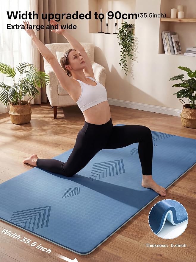 EaseUp Large Yoga Mat 73x35.5x0.4",10mm Thick Non-Slip for Home Workout | Extra thick and wide,TPE material, joint cushioning, easy to clean, wear-resistant, for yoga & Pilates with strap ﻿