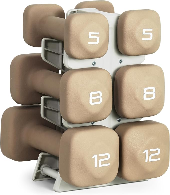 Tone Fitness Neoprene Dumbbell Set with Storage Rack – Non-Slip, Anti-Roll Hand Weights for Home Gym Workouts | 20 lb, 32 lb, 50 lb, 60 lb & 100 lb Options