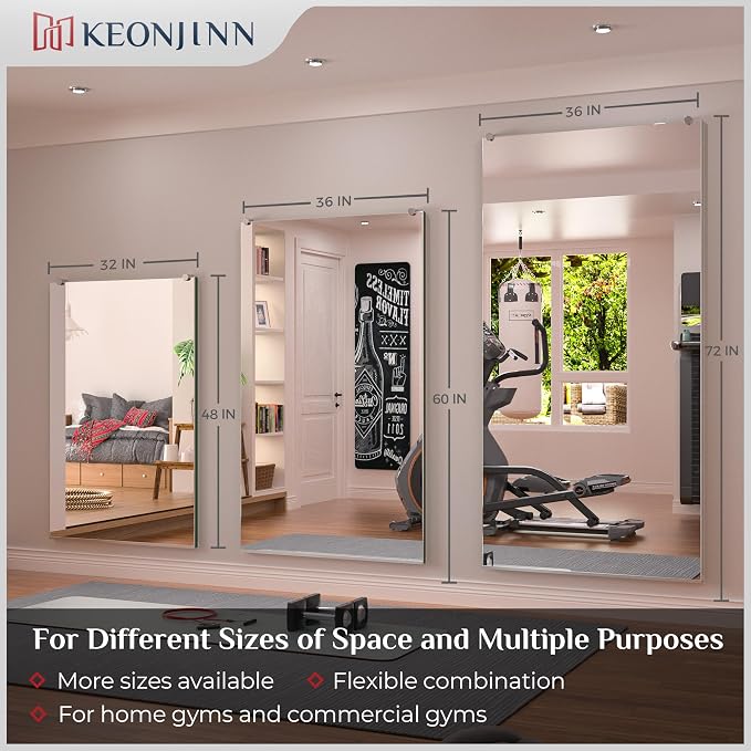 Keonjinn 60" x 24" x 2Pcs Home Gym Mirror, Large Wall Full Length Workout Mirror for Fitness, Yoga, Garage, Dance Studio Decor, Wall Mounted