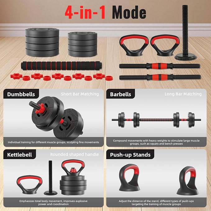 Fitvids Adjustable Dumbbell Set, 40/60LBS Free Weight Set, Multi-Functional Portable Changeable Dumbbell Barbell Kettlebell Set for Home, Multiple Style