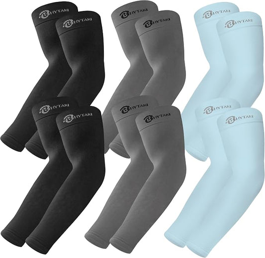 BHYTAKI UV Sun Protection Arm Sleeves, UPF 50 Sports Cooling Arm Compression Sleeves for Men Women Teenager