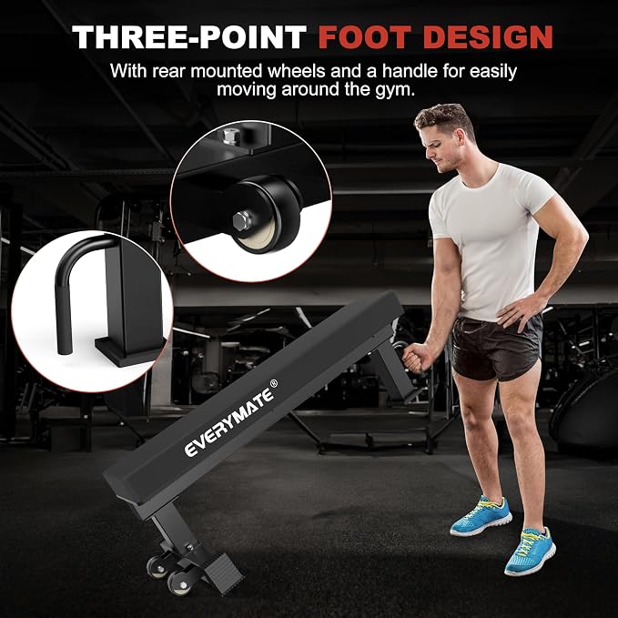 Adjustable Weight Bench, 1200LB Heavy-Duty Capacity Workout Bench with 50mm x70mm Thickened Steel Frame, Adjustment Incline Bench for Home, Gym & Professional Competition,2.1" Thickened Pad, Dual-Track Silent Wheels