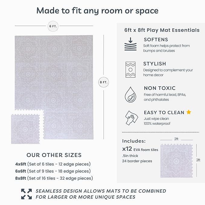 Little Landings Baby Play Mat for Floor - Layla (6x8ft) - Premium EVA Foam Play Mat for Babies & Toddlers (Ages 0-5+) - Non-Toxic Playmat for Tummy Time, Crawling & Playroom - Stylish & Comfortable