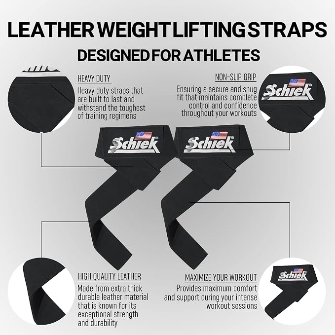 Schiek Sports Model 1000LLS Leather Weight Lifting Straps
