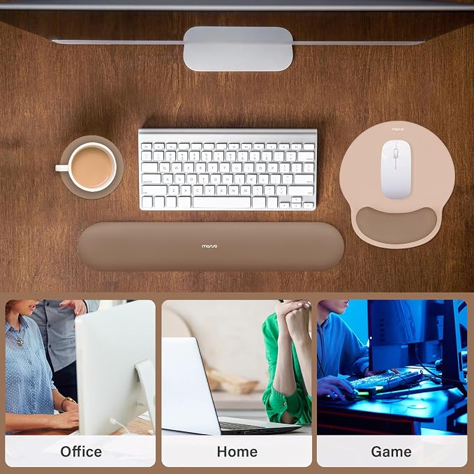 MOSISO Wrist Rest Support for Mouse Pad&Keyboard Set, Mocha | Circle Curved Ergonomic Mousepad Non-Slip Base Home/Office Pain Relief&Easy Typing Pad with Soft Cloth&Silicone Lining