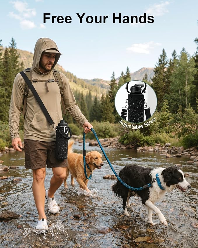 Trebo Water Bottle Insulated 40 oz with 3 Lids, Paracord Handle & Sleeve | Stainless Steel Flask Vacuum, Triple Wall Copper Plated, Dishwasher Safe, Keeps Cold 48Hrs for Hiking, Gym, Wide Mouth