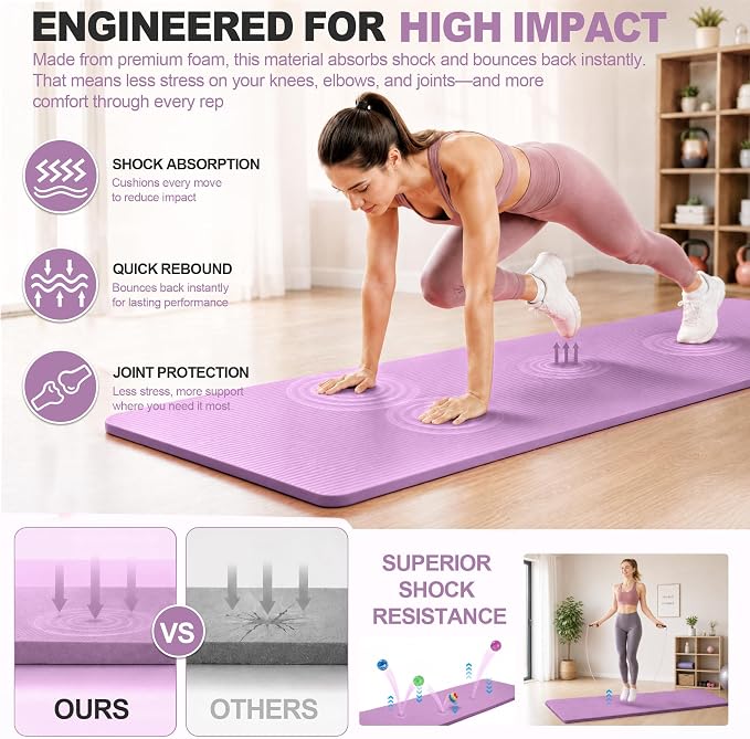 HULKFIT High Density Non Slip Yoga Mat, Extra Thick Exercise Mat with Carrying Strap, for Pilates, Fitness, Home Gym & Floor Workouts - Multiple Thickness & Multiple Color