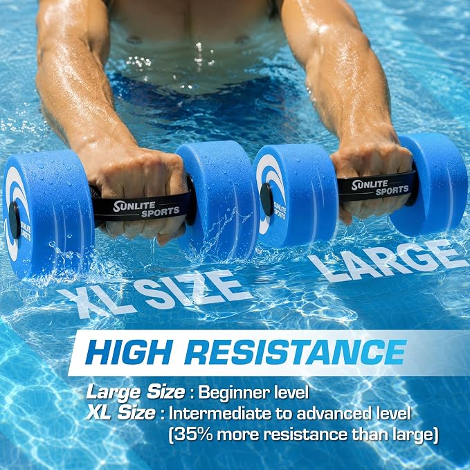 Sunlite Sports Water Weights Pool Exercise Dumbbells, Water Aerobic Equipment, High-Density EVA-Foam Dumbbell with Handle Strip, Aqua Therapy, Pool Fitness, Water Exercise, Set of 2