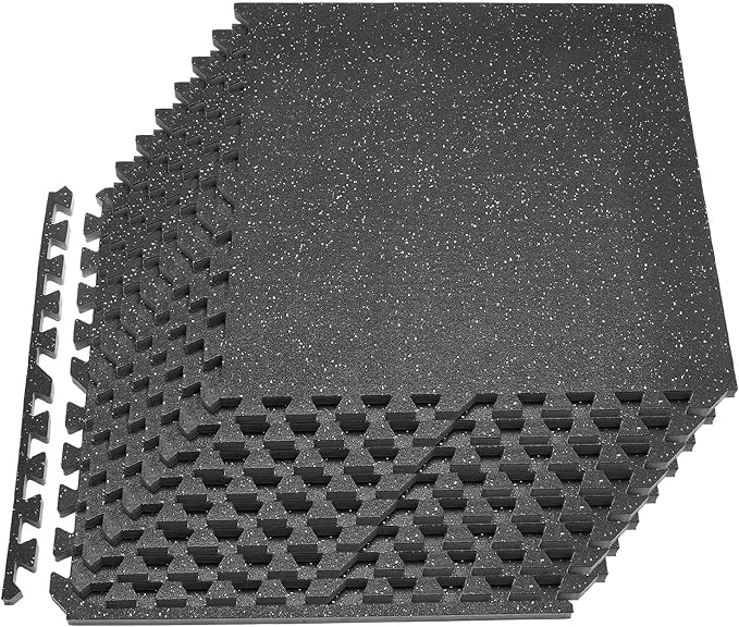 VEVOR 0.79Inch 48sq.ft 12 Tiles Gym Flooring for Home Gym, Rubber Top with High Density EVA Foam, 24 x 24In Gym Floor Exercise Equipment Mats, Interlocking Gym Mats, Puzzle Workout Mats, Black & Gray | Rubber Top with High Density EVA Foam, Lightweight...