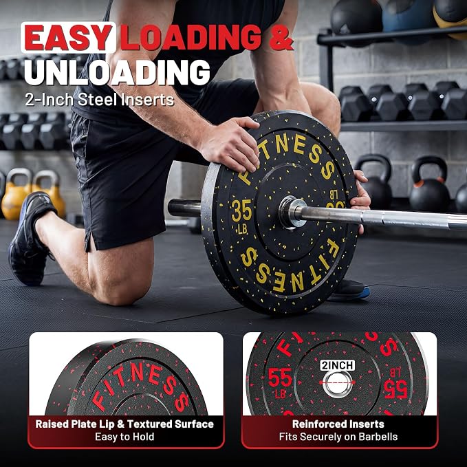 2" Bumper Plates Set Olympic Weight Plates for Barbell Strength Training | Papababe 2Inch Weights Plates Set, Floor Protective Plates, 20-600lbs Rubber Bumper Plates for Weightlifting, Bench Press