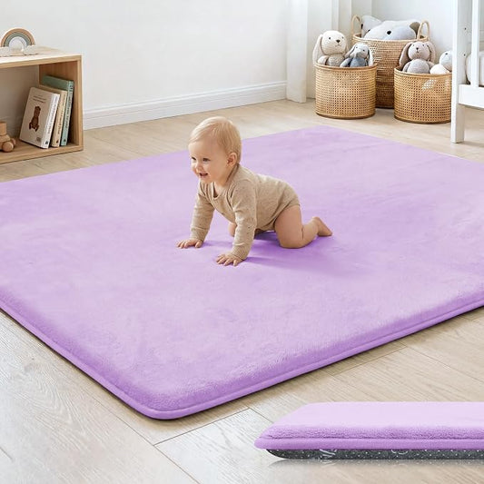1.3" Thick Baby Floor Play Mat 50x50 Padded Playpen Mat, Violet | Memory Mat for Baby to Play, Waterproof Easy Care with Non-Slip Tummy Time Play Mat for Nursery Playroom Classroom