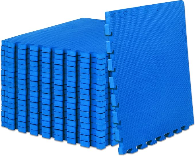 ProsourceFit Weaved Pattern Extra Thick Exercise Puzzle Mat 1-inch, EVA Foam Interlocking Tiles for Protective, Cushioned Flooring for Home and Gym Equipment; Blue, 72 SQ FT, 18 Tiles