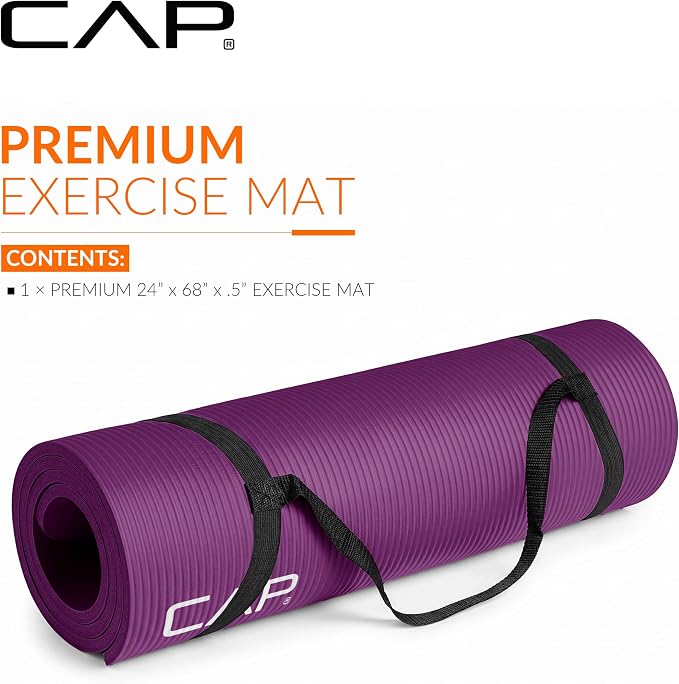 CAP Barbell 1/2-Inch High Density Exercise Yoga Mat with Strap | Multiple Options