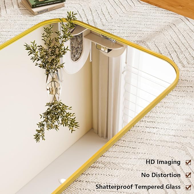 Oversized Full Length Mirror 86"x40" Arched Floor Standing Mirror | Large Full Body Mirrors with Stand - with Aluminum Frame for Bedroom Living Room, Gold