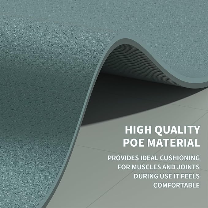 8mm & 10mm Thick Large Yoga Mat (6'x 4') - Extra Long and Wide Workout Mat for Men and Women, Non-Slip POE Fitness Mat, Eco-Friendly Exercise Mat for Home Workouts, Ideal for Yoga and Pilates