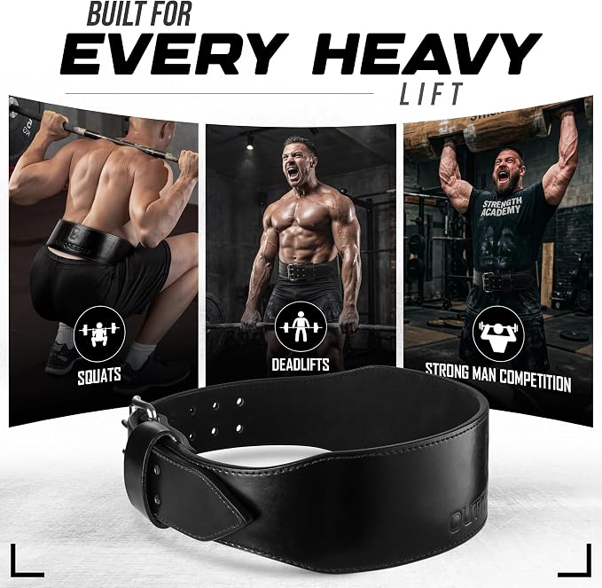 Real Leather Weight Lifting Belt - 7mm Gym Belt for Strength Training - Adjustable Buckle Weight Lifting Belts for Men & Women with Core Back Support