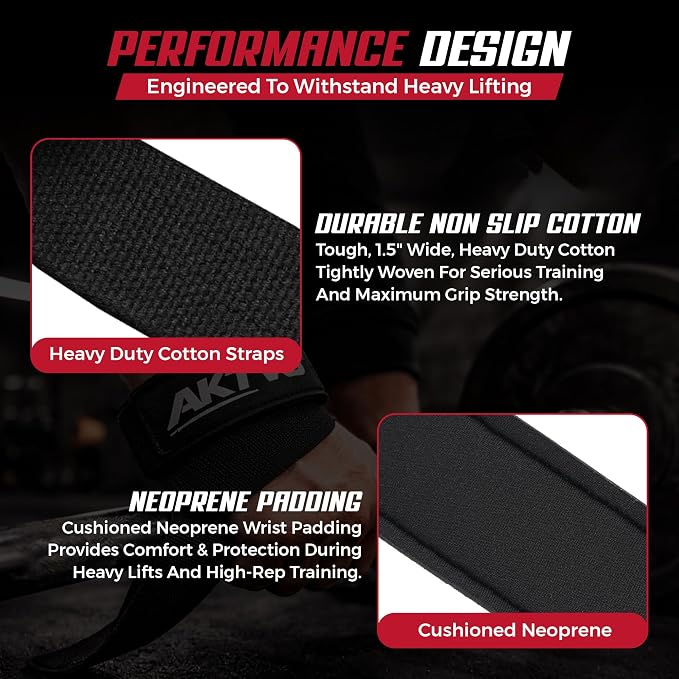 AKTV8 Lifting Straps for Deadlifts, 23 inch 4mm Padded Wrist Straps for Gym | Stronger Grip During Weight Lifting & Powerlifting, Heavy Duty Polyester-Cotton Gym Straps for Pull Ups, Rows & Heavier Lifts