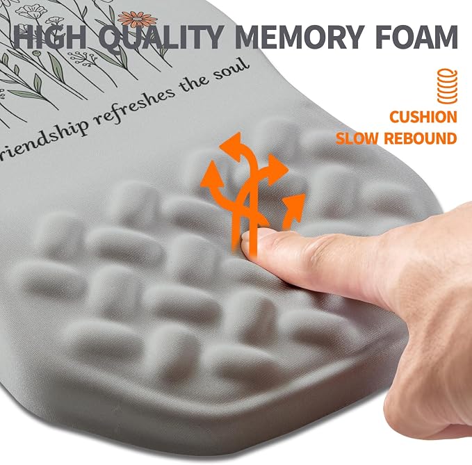Ergonomic Slope Mouse Pad Wrist Support, Wrist Rest Mousepad for Carpal Tunnel Pain Relief with Massage Bulge and Slow Rebound Memory Foam (12x8 inch, Sweet Friendship)
