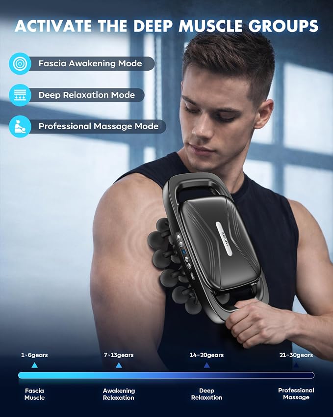 20-Head Massage Gun Deep Tissue Percussion Massager with 3 Modes | 30 Intensities Quiet Portable Muscle Massager for Full Body Recovery Tool Gift for Men, Women, Athletes and Seniors