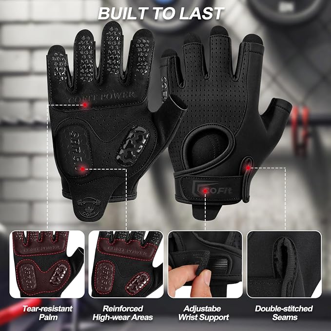 Workout Gloves for Men Women, Weight Lifting Gloves with 5MM Padded Palm, Non-Slip Gym Gloves, Fingerless Breathable Fitness Gloves for Training, Exercise, Pull Ups