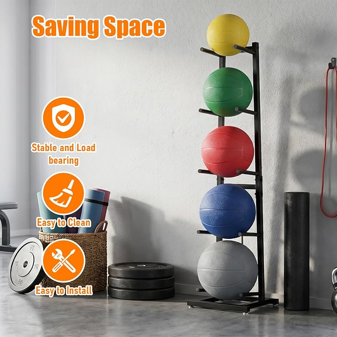 Medicine Ball Rack with Diameter Up to 11 inches | 6 balls rack capacity, perfect for organized gym, fitness & sports storage