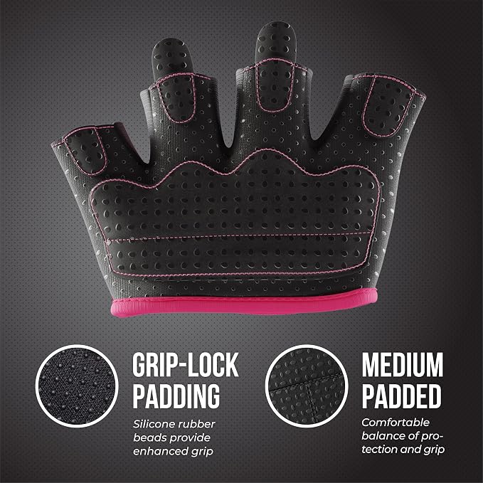 Contraband Pink Label 5537 Womens Micro Weight Lifting Gloves w/Grip-Lock Silicone Padding (Pair) - Minimalist Half Gloves - Apple Watch Friendly