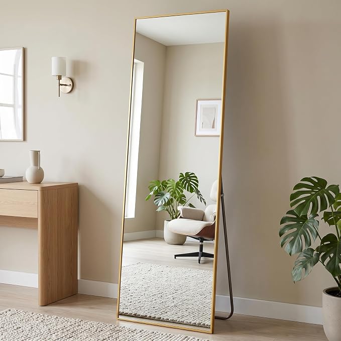 BEAUTYPEAK 71"x36" Rectangle Full Body Floor Mirrors, Full Length Mirror | Hanging or Leaning, Aluminum Alloy Frame Wall Mirror for Bedroom, Dressing Room, Gold