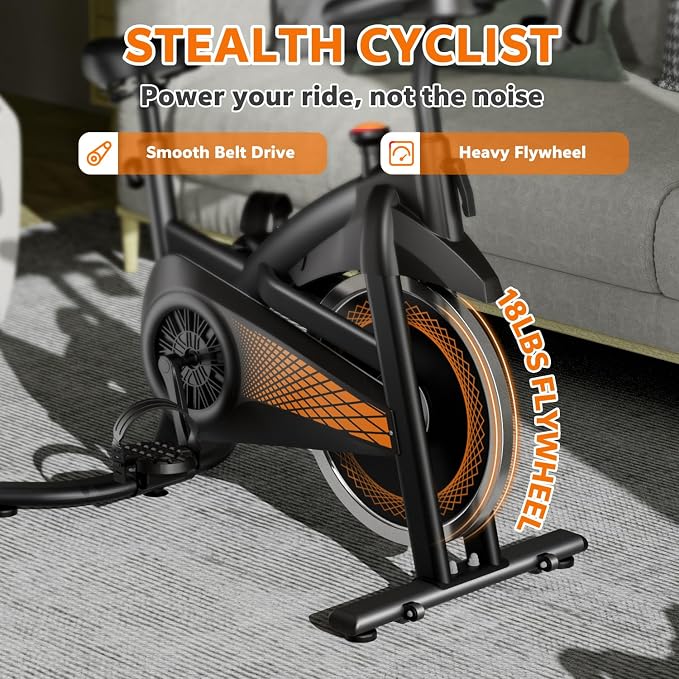Exercise Bike with Bluetooth, Wool Felt Brake Pad Stationary Bike - 300lb Weight Capacity Quiet Belt Drive Indoor Cycling Bike for Home Cardio, Adjustable Handlebar & Extra Soft Seat, Digital LED Monitor