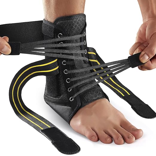 Ankle Brace for Women Men, Lace Up Foot Stabilizer for Sprained Ankle | 2 Removable Side Stabilizers, Quick Lace-Up, Figure 8 Support, Adujustable, Fit for Achilles Tendonitis, Injured Ankle